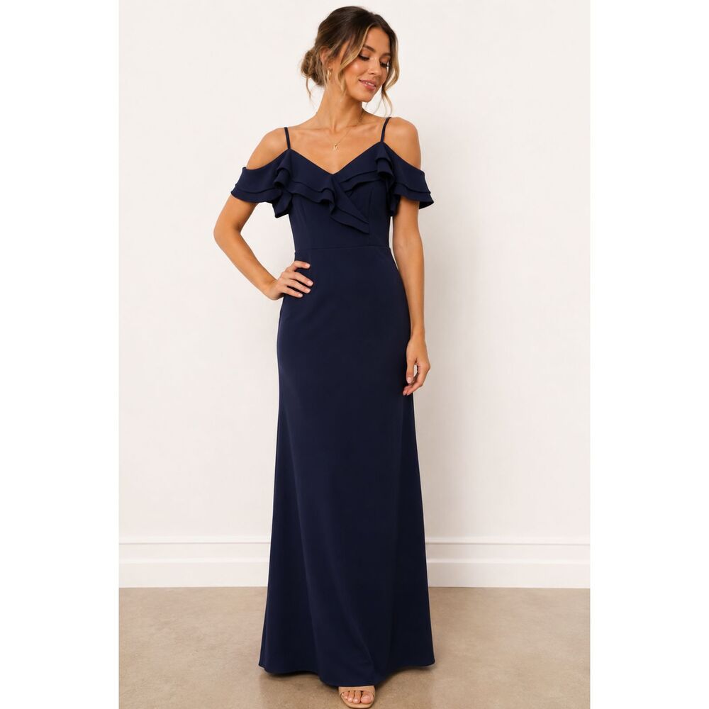 B. Darlin off-the-shoulder ruffle formal gown | Size: 7/8